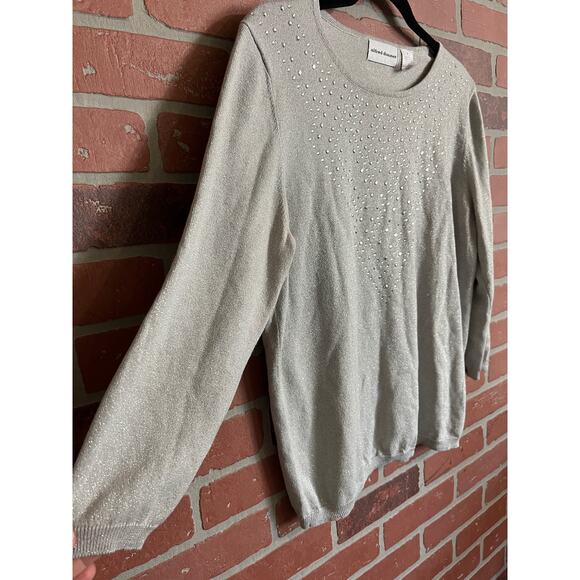 Alfred Dunner | Gray Long Sleeve Studded Glittered Sweater Top - Picture 2 of 5